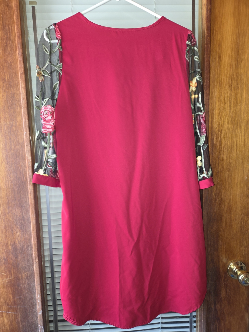 SHEIN Pink Shift Dress with Floral Mesh Sleeves
